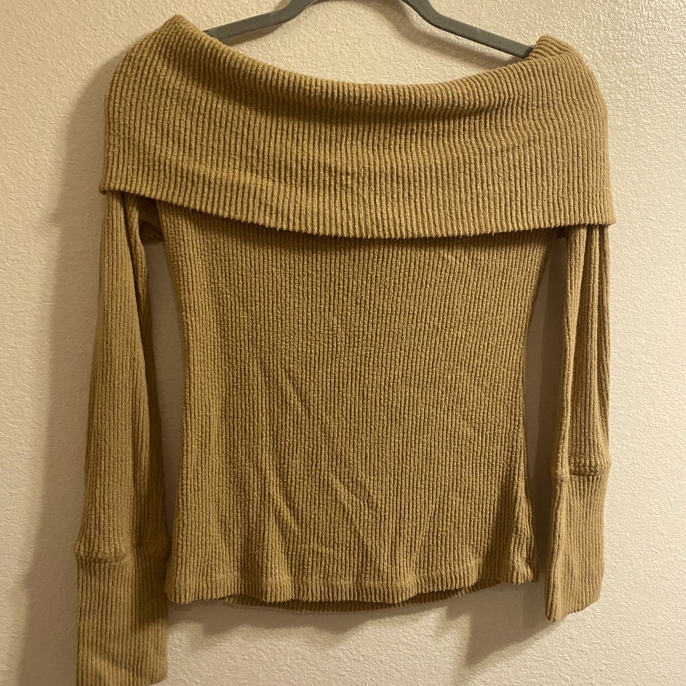 Brown Off Shoulder Ribbed Top - Picture 3 of 5